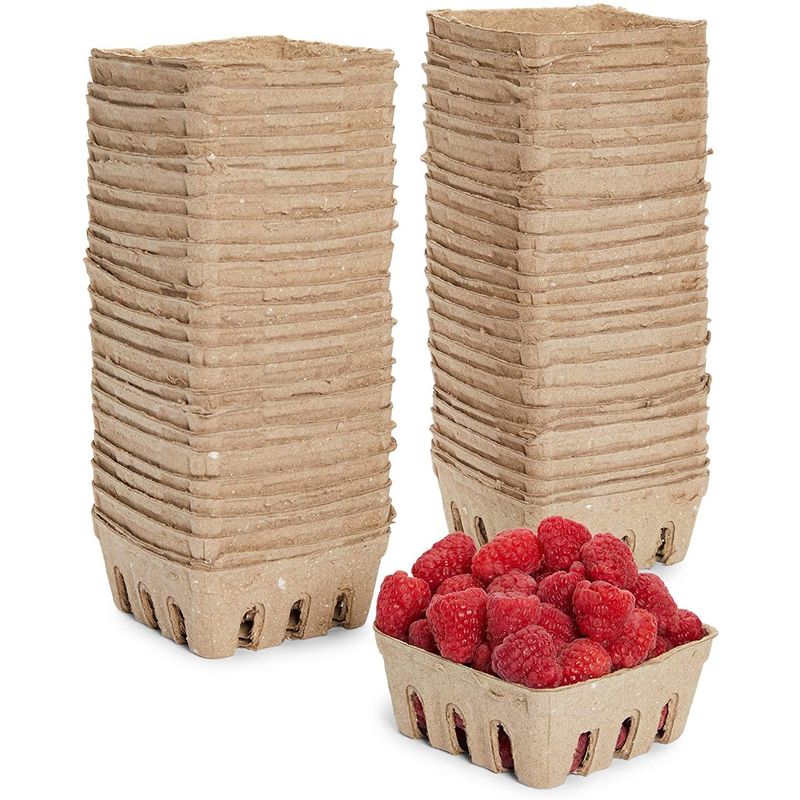 Pulp Fiber Berry Basket for Fruit (1/2 Pint, 4 x 4 x 1.81 Inches, 60 Pack)