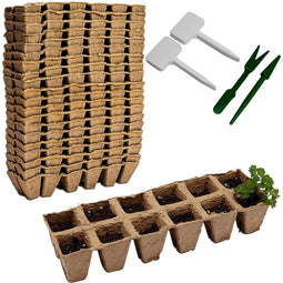 Rectangle Peat Starter Pots with Plastic Plant Labels (2 x 6 In, 42 Pack)
