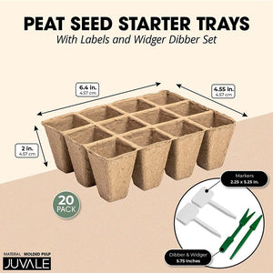 Peat Starter Pots with Plastic Plant Labels and Widger Dibbers (42 Pack)