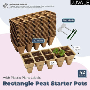 Rectangle Peat Starter Pots with Plastic Plant Labels (2 x 5 In, 42 Pack)