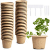 Round Peat Starter Pots with Plastic Plant Labels (4.3 x 3.2 In, 50 Pack)