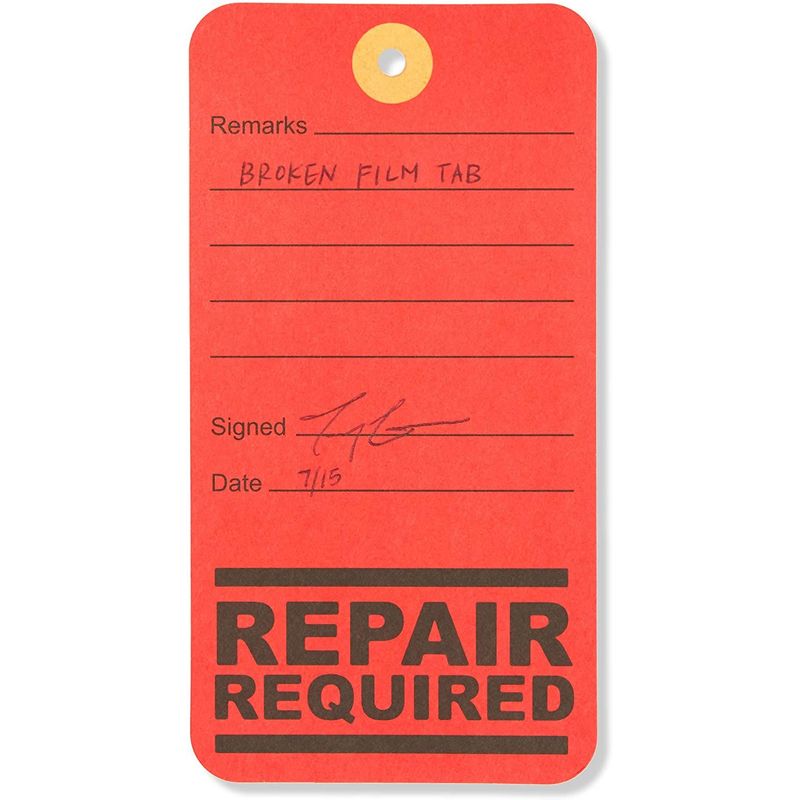 Repair Required Tags with Perforation (Red, 3 x 5.75 In, 100 Pack)