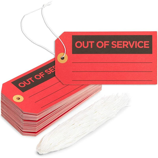 Out of Service Tags with Cotton String (Red, 5.75 x 3 in, 100 Pack)