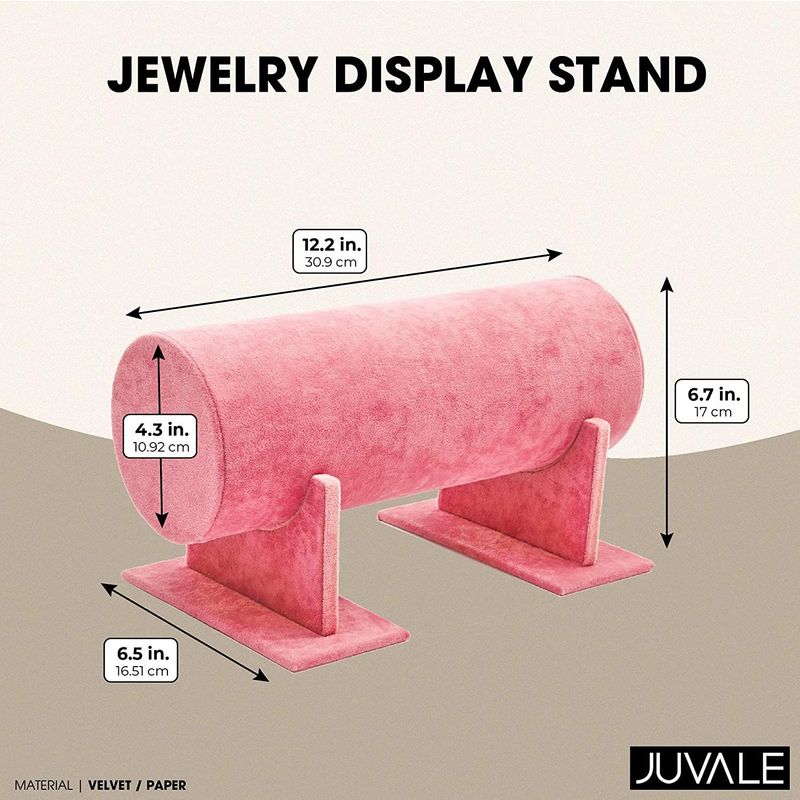Pink Velvet T-Bar Jewelry Display Stand (12 x 6.5 x 7 Inches)
