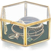 Velvet Glass Jewelry Box, Gold Hexagon Box for Trinkets (5 x 4.5 x 2.1 In)