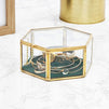 Velvet Glass Jewelry Box, Gold Hexagon Box for Trinkets (5 x 4.5 x 2.1 In)