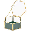 Velvet Glass Jewelry Box, Gold Hexagon Box for Trinkets (5 x 4.5 x 2.1 In)