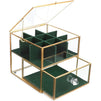 Glass Jewelry Box with Storage Drawers, Green Velvet Organizer (5.5 x 6.1 5.1 In)