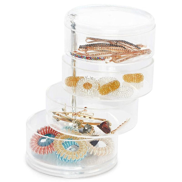 Plastic Jewelry Organizer, Hair Tie Container for Bathroom (4.5 x 4.5 x 7 In)