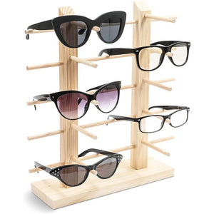 Juvale 10 Pair Sunglasses Organizer, Wooden Eyewear Display Stand (13.5 x 14 x 3.75 in)