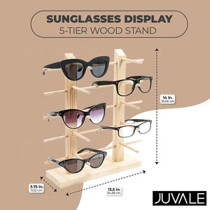 Juvale 10 Pair Sunglasses Organizer, Wooden Eyewear Display Stand (13.5 x 14 x 3.75 in)