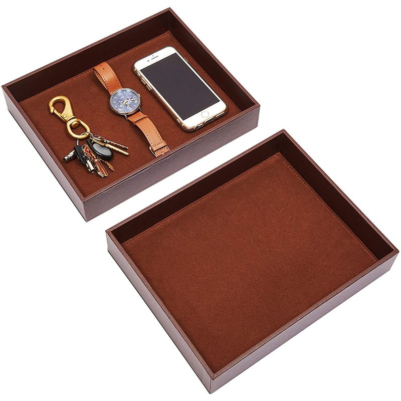 Juvale Vanity Tray Set, Desktop Storage Organizer (Brown, 2 Pack)