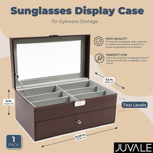 Juvale Sunglasses Storage Box for Eye-Ware (13.25 x 7.5 x 6 in, Brown)