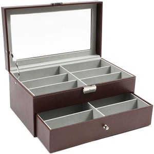 Juvale Sunglasses Storage Box for Eye-Ware (13.25 x 7.5 x 6 in, Brown)