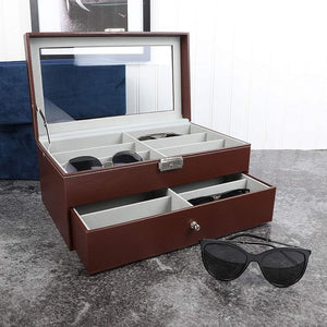 Juvale Sunglasses Storage Box for Eye-Ware (13.25 x 7.5 x 6 in, Brown)