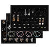 Black Jewelry Storage Trays Organizer Set with Clear Lid (13.5 x 9.5 Inches)