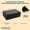 Black Jewelry Storage Trays Organizer Set with Clear Lid (13.5 x 9.5 Inches)