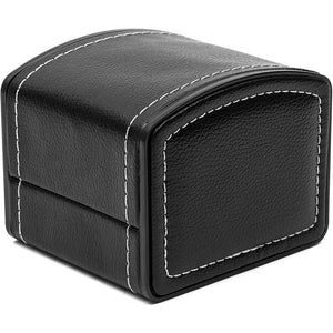 Single Grid Wrist Watch Box with Pillow (Black, Faux Leather)