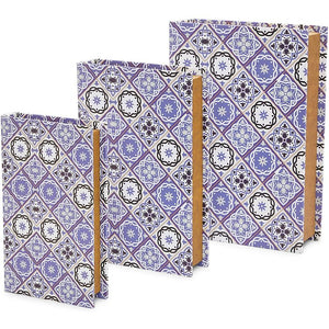 Books Storage Box for Home Decor, Portuguese Tiles (3 Sizes, 3 Pieces)