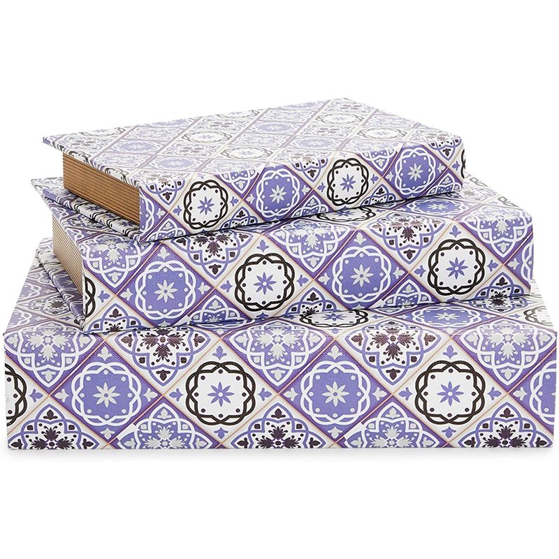 Books Storage Box for Home Decor, Portuguese Tiles (3 Sizes, 3 Pieces)