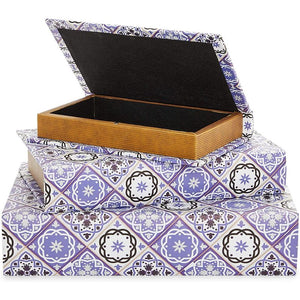 Books Storage Box for Home Decor, Portuguese Tiles (3 Sizes, 3 Pieces)