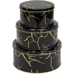 Juvale Black Marble Metal Tins with Lids, Kitchen Canisters (3 Sizes, 3 Pack)
