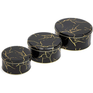 Juvale Black Marble Metal Tins with Lids, Kitchen Canisters (3 Sizes, 3 Pack)