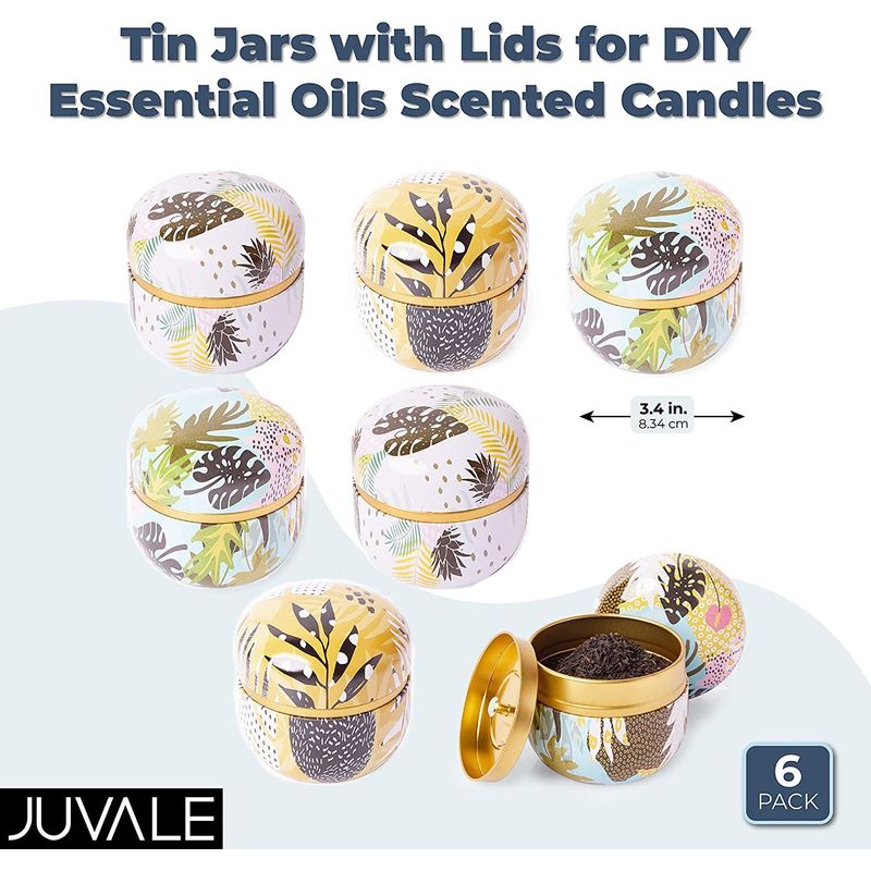 Tin Jars with Lids for DIY Essential Oils Scented Candles (3.4 Inches, 6 Pack)