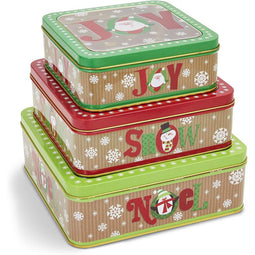 Nesting Tins Set, Metal Christmas Cookie Canisters with Lids (3 Sizes, 3 Pack)