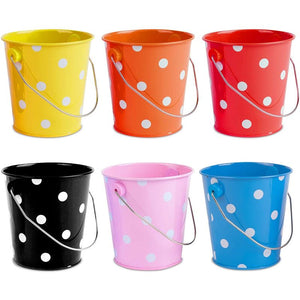 Juvale Mini Metal Buckets with Handles, Polka Dot Pails for Party Favors (6 Pack)