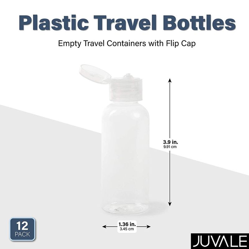 Plastic Travel Bottles, Empty Travel Containers with Flip Cap (2 oz, 12 Pack)