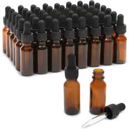 0.5 oz Amber Glass Dropper Bottles 48 Count with 6 Funnels (15 ml, 54 Pieces)