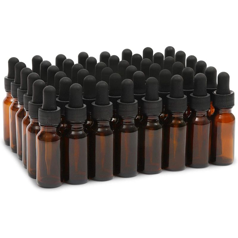 0.5 oz Amber Glass Dropper Bottles 48 Count with 6 Funnels (15 ml, 54 Pieces)