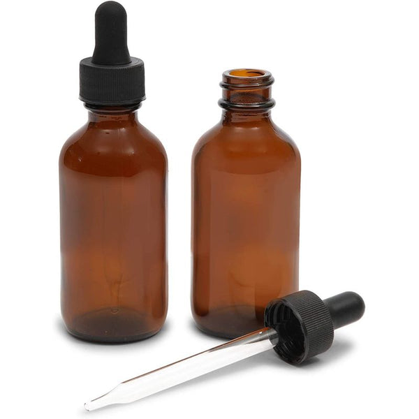 30 Count 2 oz Amber Glass Dropper Bottles and 6 Funnels (60 ml, 36 Pieces)