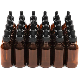 30 Count 2 oz Amber Glass Dropper Bottles and 6 Funnels (60 ml, 36 Pieces)