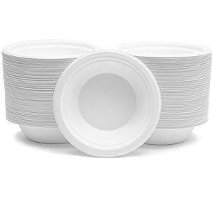 White 12 Oz Sugarcane Bagasse Bowls, Paper Bowls (6.35 x 1.35 Inches, 150 Pack)