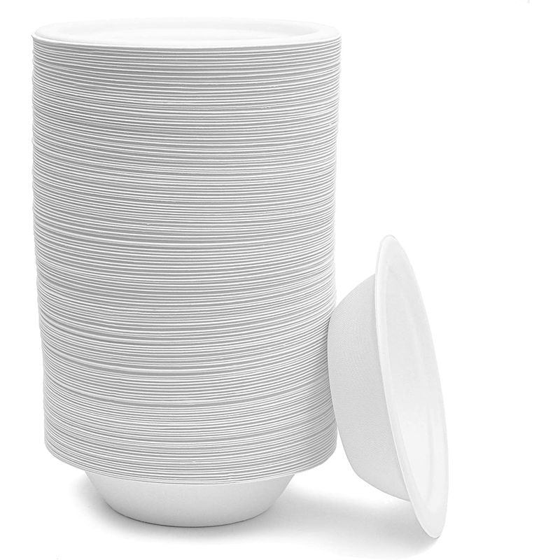 White 12 Oz Sugarcane Bagasse Bowls, Paper Bowls (6.35 x 1.35 Inches, 150 Pack)