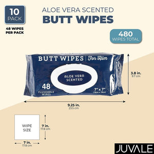 Butt Wipes for Him, Aloe Vera Scent Flushable Wet Wipes for Men (10 Pack, 480 Wipes)
