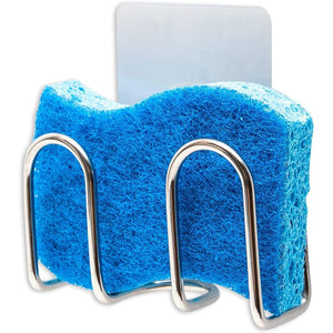 Kitchen Sink Sponge Holder Caddy with Adhesive Backing, Rust Resistant (Stainless Steel)