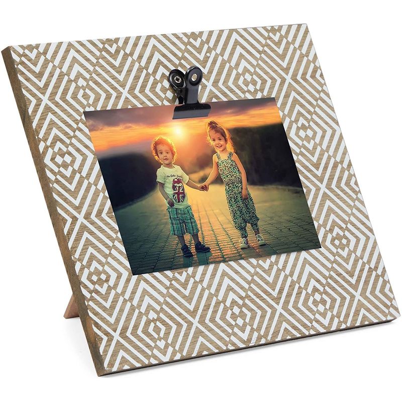 Juvale Wooden Boho Clipboard Picture Frame for Photo in Landscape (9.5 x 8 Inches)