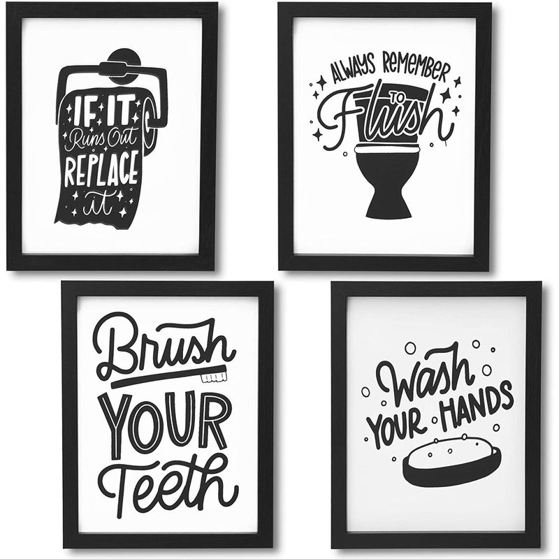 Bathroom Wall Art Prints, Funny Quotes Bathroom Decor (8 x 0.5 x 10 In, 4 Pack)