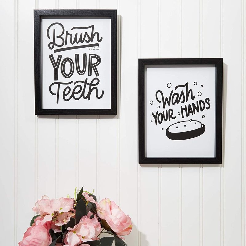 Bathroom Wall Art Prints, Funny Quotes Bathroom Decor (8 x 0.5 x 10 In, 4 Pack)