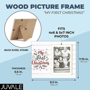 Juvale Baby's First Christmas Wood Picture Frame for 4 x 6 or 5 x 7 Photos (9.5 x 7.8 in, 4 x 6 and 5 x 7 Photos)