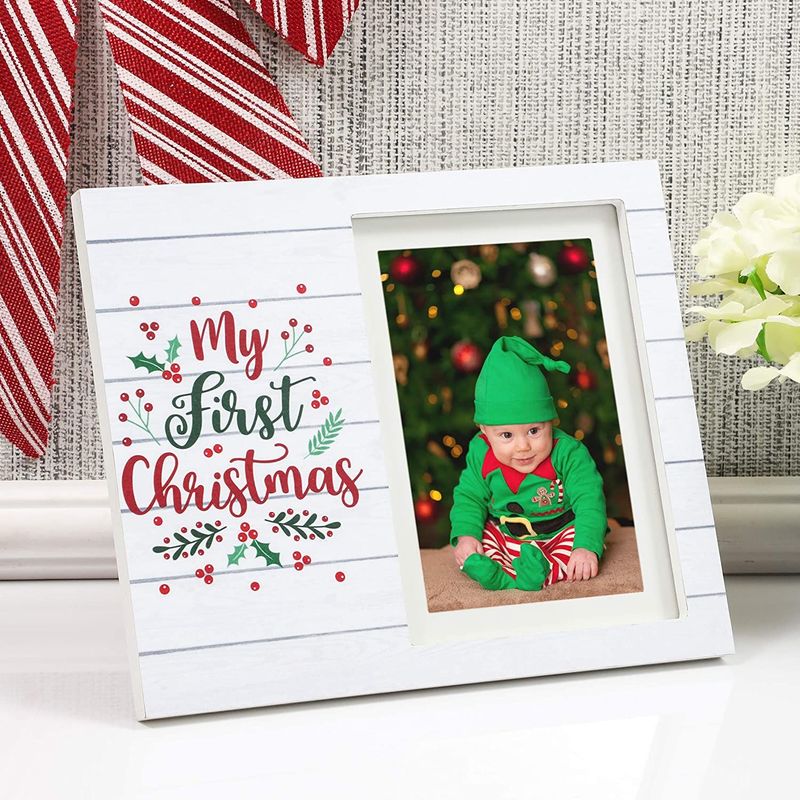 Juvale Baby's First Christmas Wood Picture Frame for 4 x 6 or 5 x 7 Photos (9.5 x 7.8 in, 4 x 6 and 5 x 7 Photos)