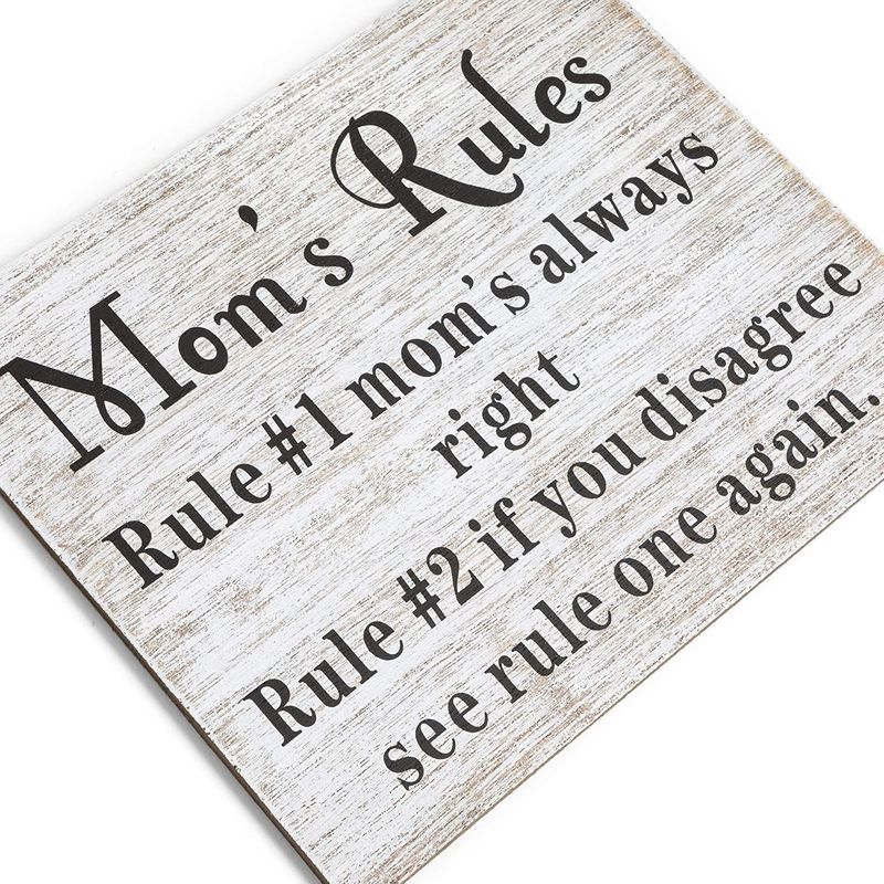 Juvale Hanging Wood Sign, Mom's Rules (9.5 x 11.75 x 1 in)