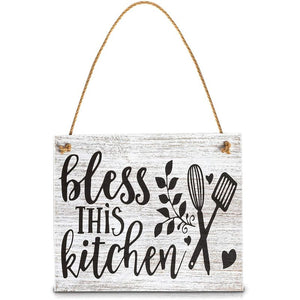 Juvale Farmhouse Hanging Wood Sign, Bless This Kitchen (7.9 x 9.5 Inches)