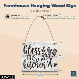 Juvale Farmhouse Hanging Wood Sign, Bless This Kitchen (7.9 x 9.5 Inches)