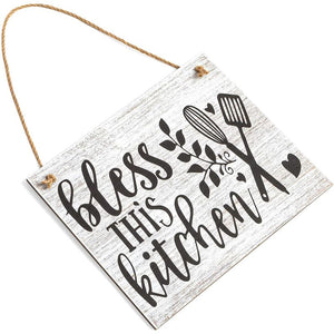 Juvale Farmhouse Hanging Wood Sign, Bless This Kitchen (7.9 x 9.5 Inches)