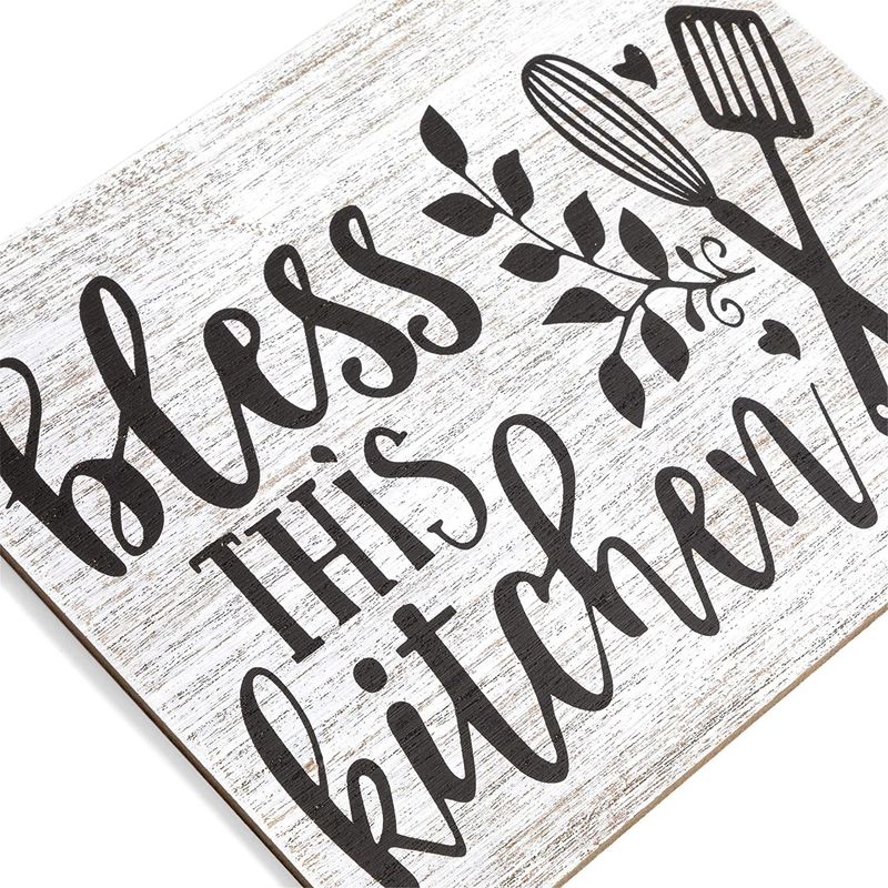 Juvale Farmhouse Hanging Wood Sign, Bless This Kitchen (7.9 x 9.5 Inches)