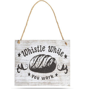 Juvale Wood Farmhouse Sign, Whistle While You Work (7.9 x 9.5 in)